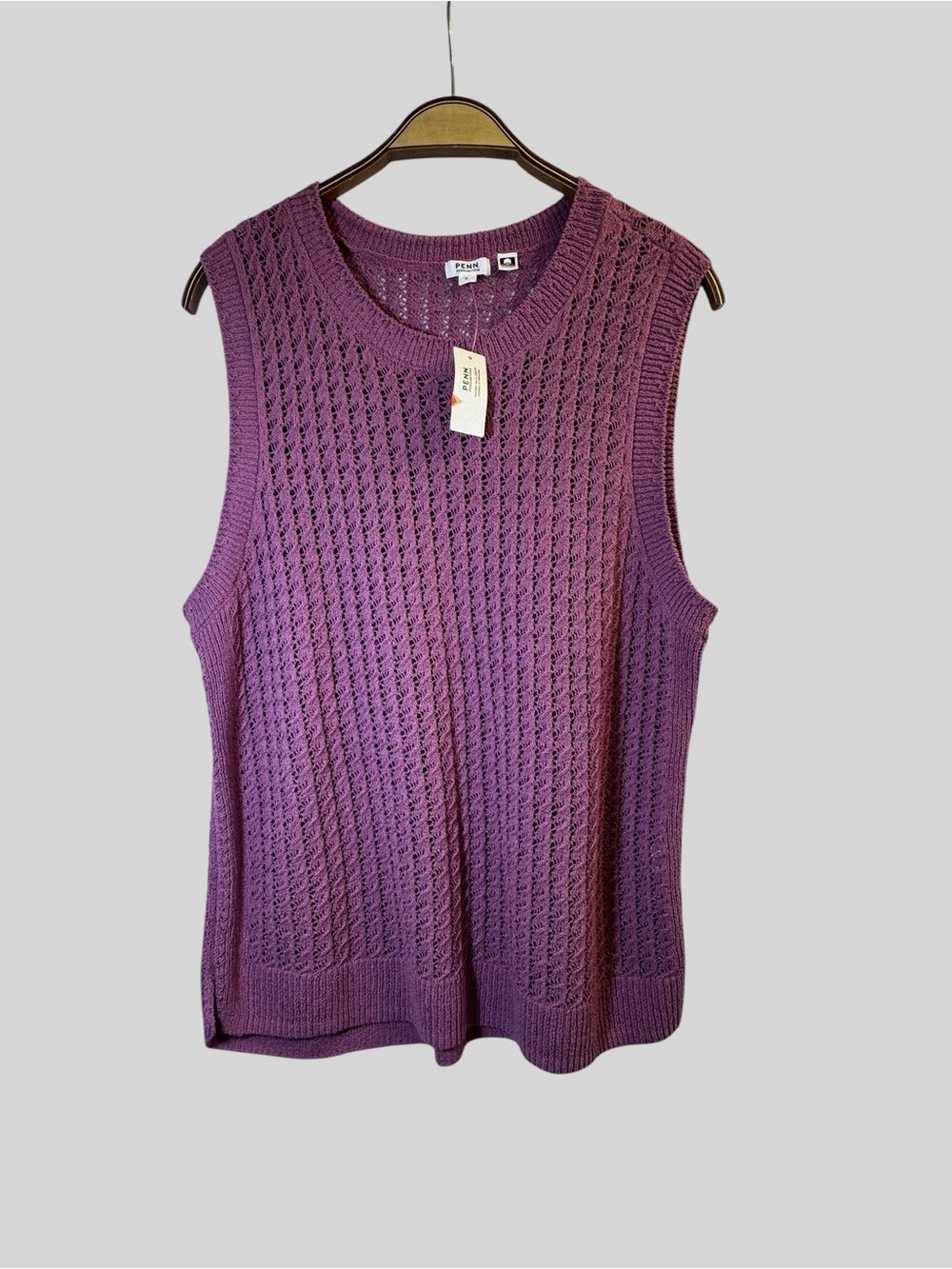 PENN Penningtons Women’s Purple Pointelle Sweater Vest Cotton Size X